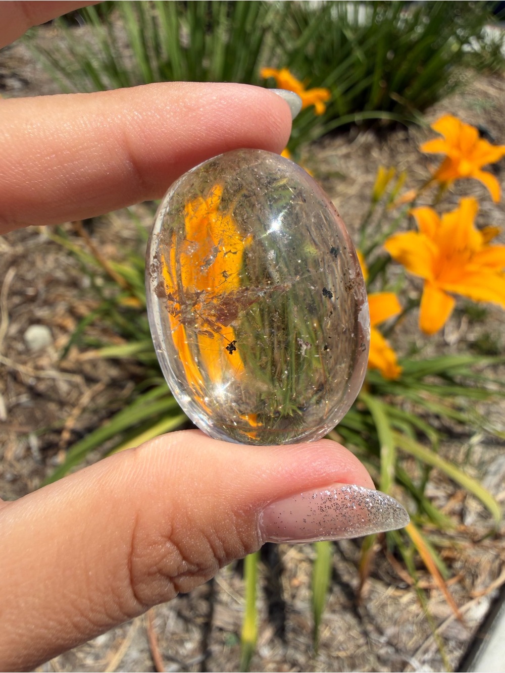 Natural Golden Rutilated Quartz Palm Stone Polished Worry Pocket Crystal Healing